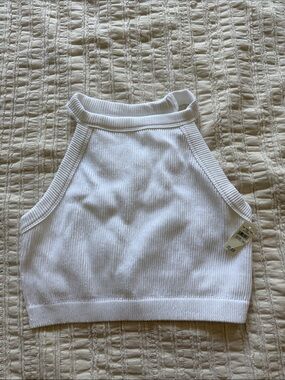 White Ribbed Halter Crop Top